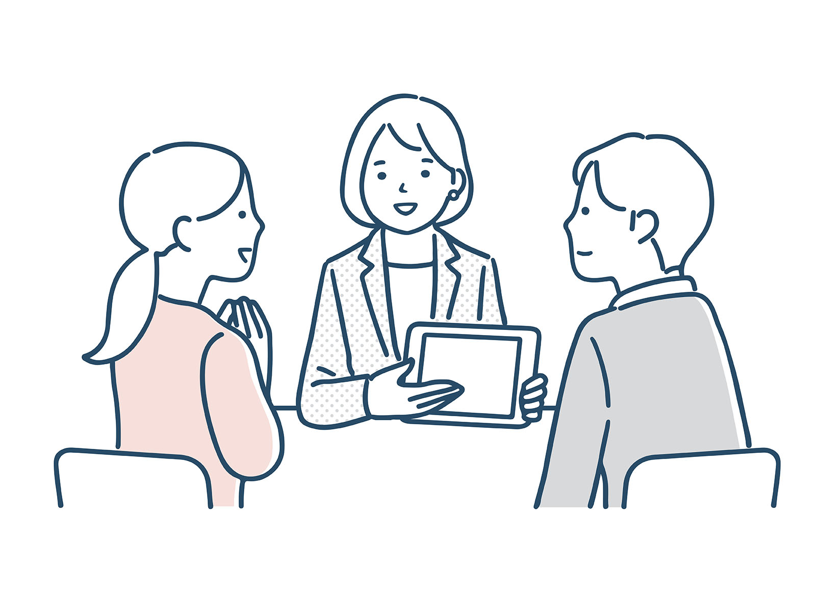 相談するカップルと接客係