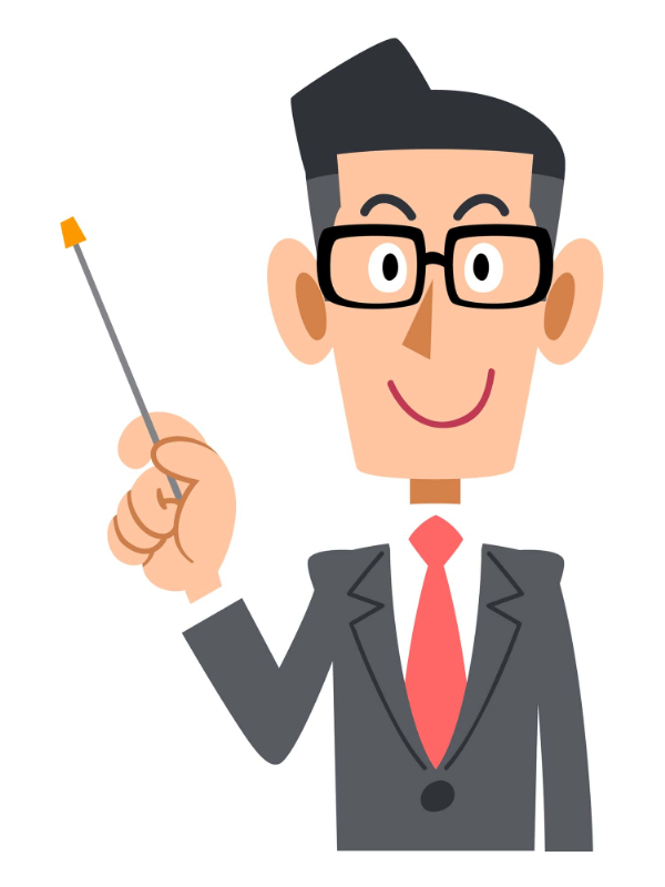 指し棒を持って解説する眼鏡を掛けたビジネスマン